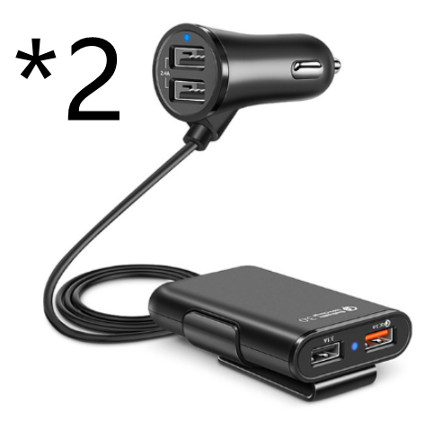 Cargador de Auto con 4 Puertos USB QC3.0 para Asiento Trasero con Cable y Soporte - Image 9