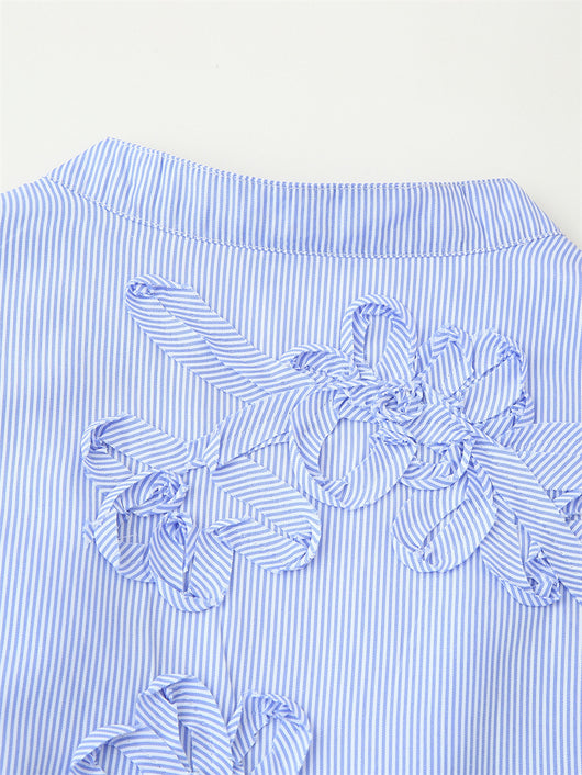 Camisa de Manga Larga Popelina Floral con Rayas Texturizadas - Image 8