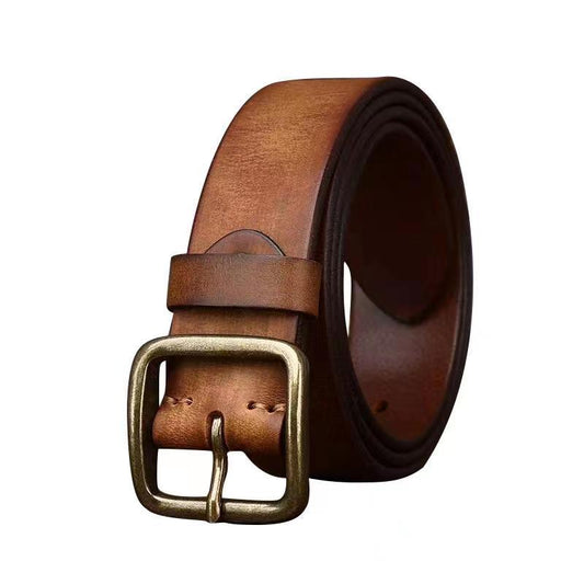 Cinturón de Cuero Genuino para Hombre con Hebilla de Cobre - Estilo Vintage - Image 2