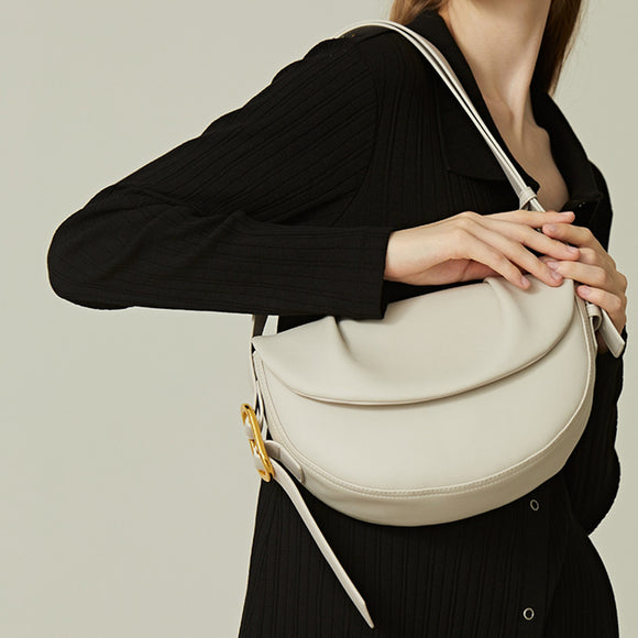 Bolso Bandolera de Cuero Vacuno con Pliegues