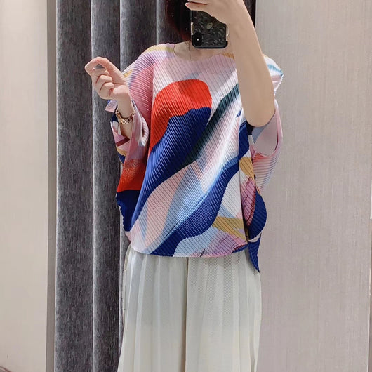 Blusa Corta de Gasa Plisada Irregular para Mujer