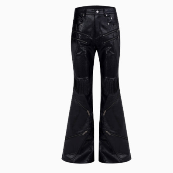 Men's Leather Pants with Zipper Design - Autumn