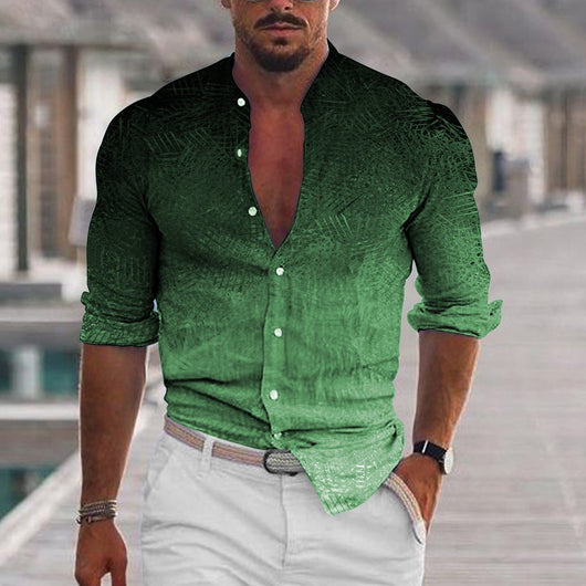 Camisa Casual de Manga Larga con Cuello de Pie Degradado para Hombre - Image 16