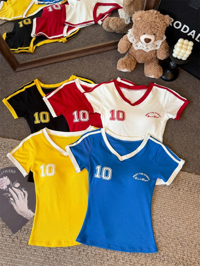 Blusa Retro Cuello V Contraste Hombros Descubiertos - Image 26