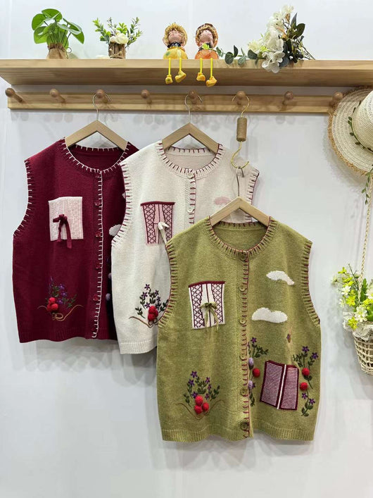 Chaleco Cardigan Mori Girl Bordado Estilo Retro Literario - Image 10