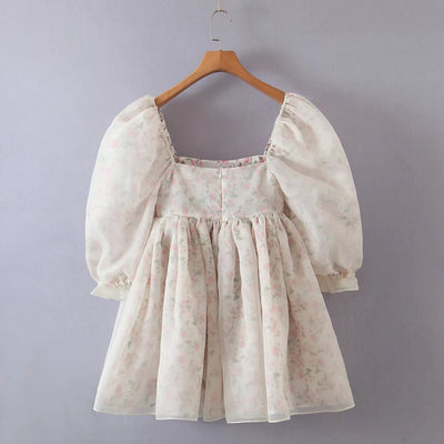 Vestido Estampado con Cuello Cuadrado y Mangas Abullonadas - Image 9