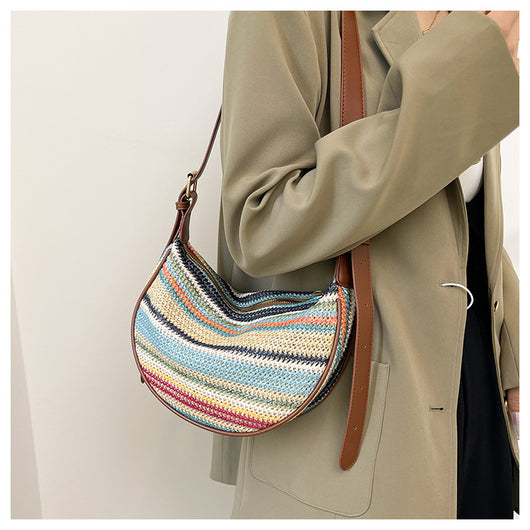 Bolsa Tote de Rafia Arcoíris para Mujer - Bolso Casual de Hombro - Image 18