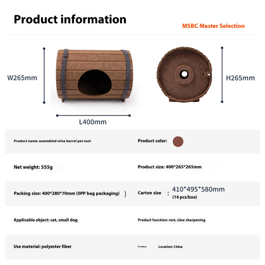 Cama para Mascotas Tipo Barril de Vino con Tablero de Fieltro - Image 11