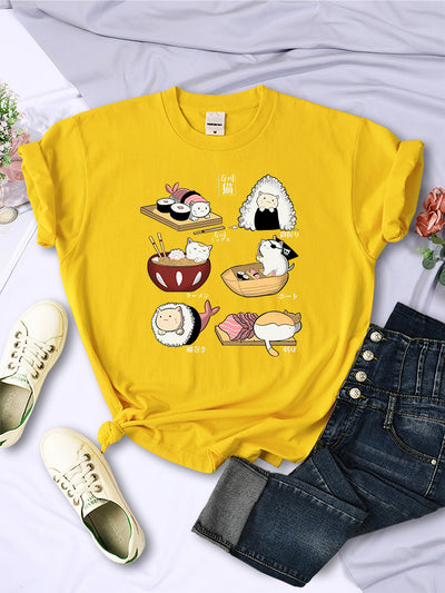 Playera Harajuku Gatos Sushi - Diseño Trendy para Mujer - Image 8