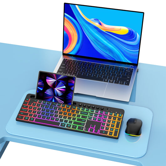 Kit Inalámbrico Teclado y Ratón Ergonómico con Ranura para Tarjeta y Iluminación LED - Image 14