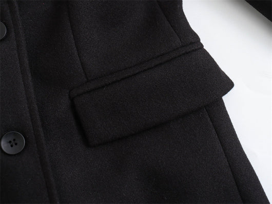 Abrigo de Lana Doble Botonadura Cuello V para Mujer - Negro - Image 20