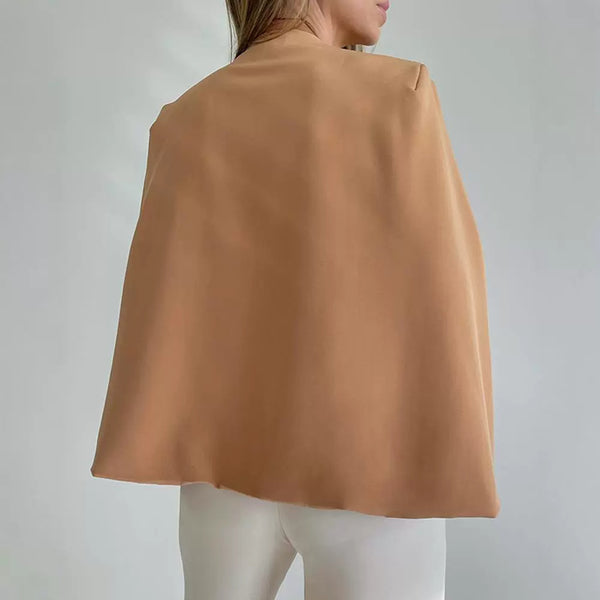 Capa y Chal Tipo Blazer Casual sin Cuello - Estilo Europeo y Americano