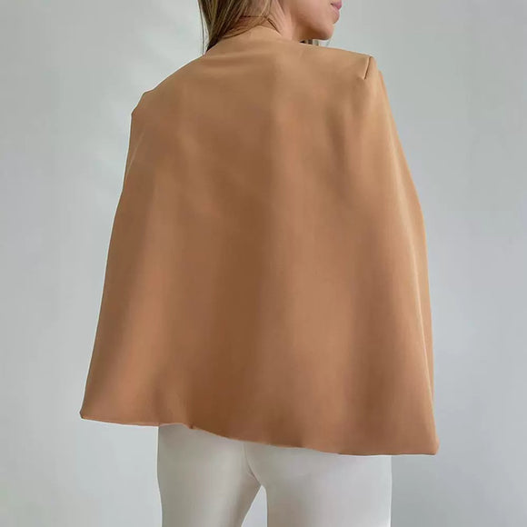 Capa e Xale Tipo Blazer Casual sem Gola - Estilo Europeu e Americano