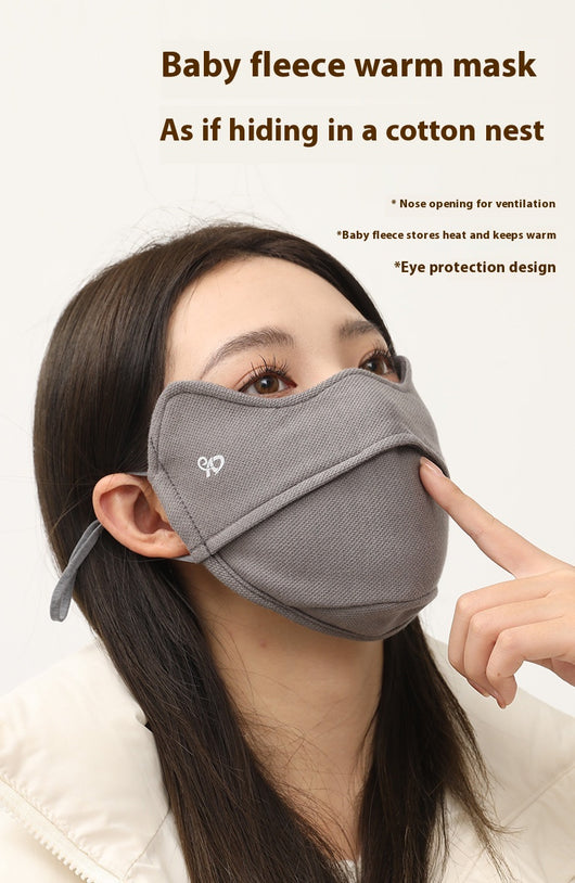 Black winter thermal mask with ear hooks, contoured for face and nose, shown on a person and in a close-up. - Image 13