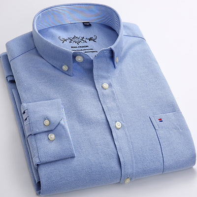 Camisa Oxford de Algodón Casual para Hombre - Manga Larga Color Sólido - Image 16