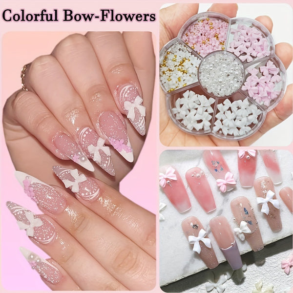 Adornos de Uñas de Resina Perla con Moño Mixto