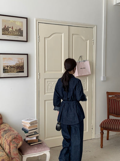 Camisa Denim Ajustada con Cordones y Cierre Simple - Image 5