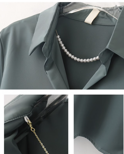 Blusa Satinada de Manga Corta con Cintura Alta para Mujer - Image 7