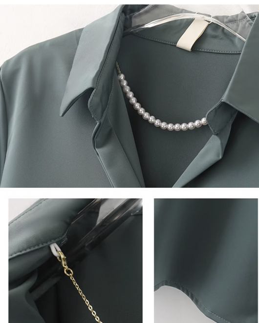 Blusa Satinada de Manga Corta con Cintura Alta para Mujer - Image 7