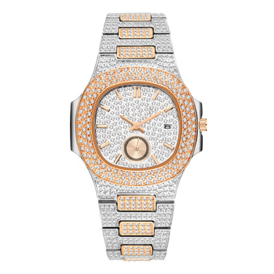 Reloj de Cuarzo para Hombre Dorado con Diamantes Completos - Lujo Hip Hop - Image 5