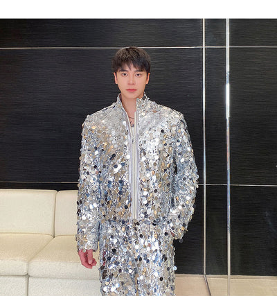 Conjunto de Traje Brillante para Hombre - Chaqueta y Pantalón Estilo Discoteca - Image 16