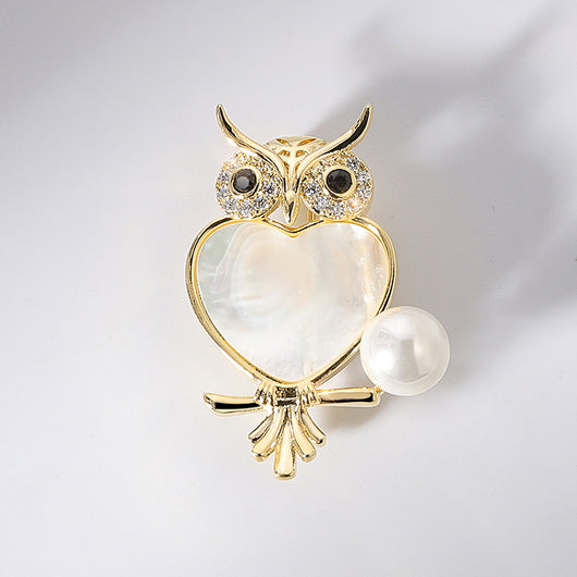 Broche de Búho en Cobre y Circón con Perla Natural - Image 13