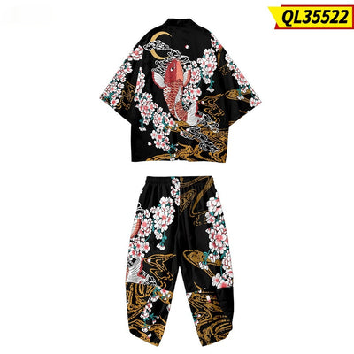 Conjunto Kimono Harajuku Estampado Digital Koi - Bata, Pantalones Cortos y Capa - Image 6