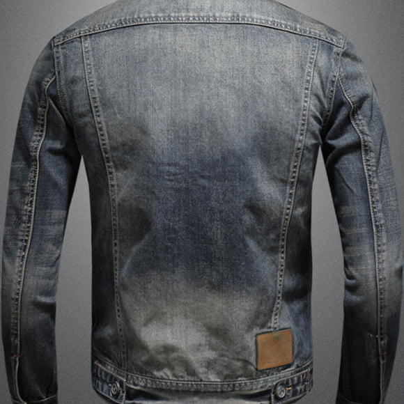 Chaqueta de Mezclilla Vintage Desgastada Estilo Clásico Europeo