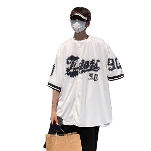 Cardigan Hip Hop Estilo Béisbol de Manga Corta para Hombre - Image 5