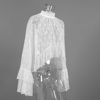 Blusa de Trabajo Blanca con Encaje Jacquard y Cuello Alto - Image 11
