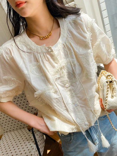 Blusa Mujer Manga Corta Estilo Francés con Bordado Elegante - Image 6