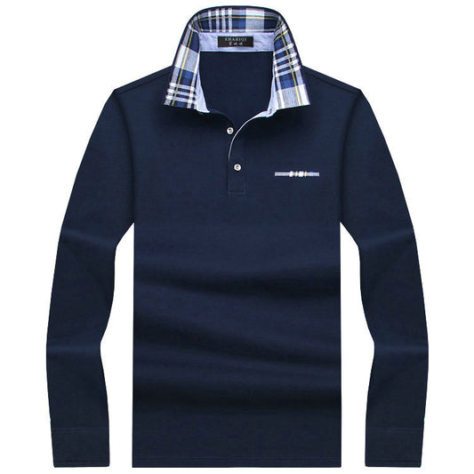 Playera Casual Ejecutiva con Solapa Fleece Suelta en Color Sólido para Hombre