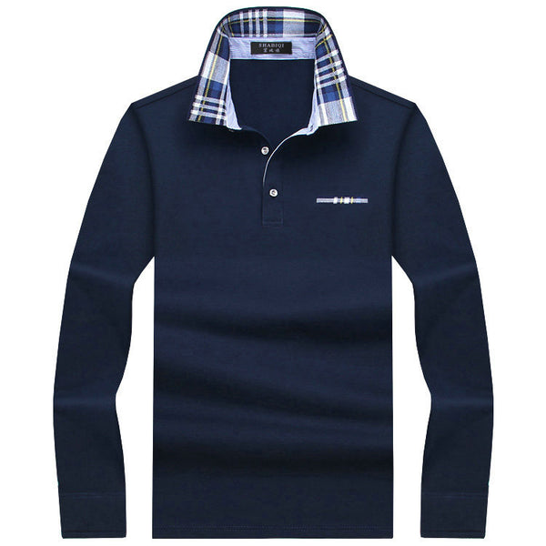 Playera Casual Ejecutiva con Solapa Fleece Suelta en Color Sólido para Hombre