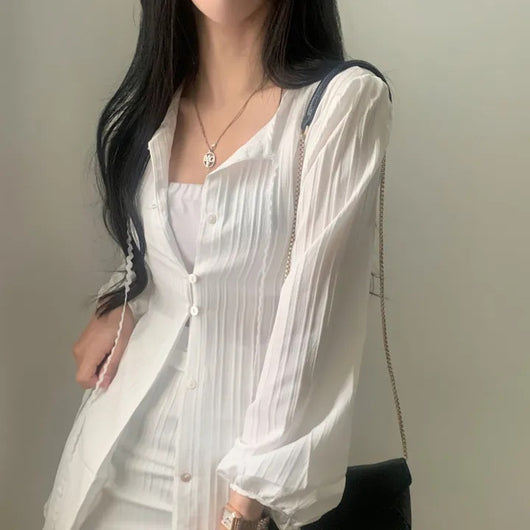 Conjunto Elegante de Diseño Francés: Blusa Ajustada con Protección Solar y Falda Esbeltecedora - Image 20