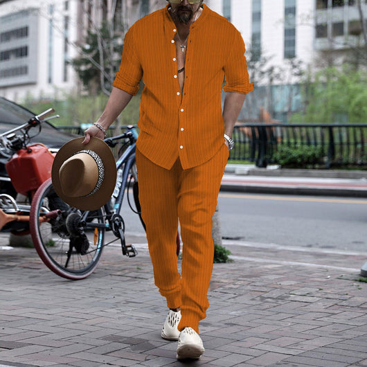 Pantalón y Camisa de Rayas con Cuello Hengli para Hombre - Image 6