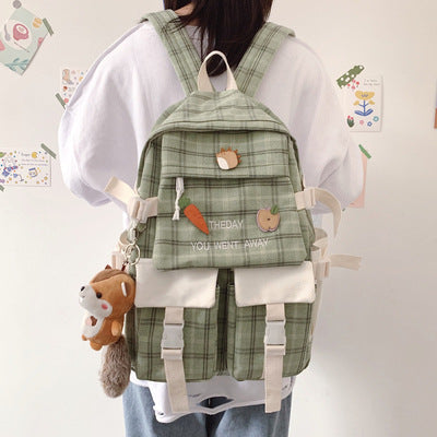 Mochila Escolar Coreana de Gran Capacidad Estilo Preppy Cuadriculada - Image 18