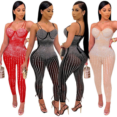 Jumpsuit Elegante de Malla Transparente con Strass y Tirantes - Image 2