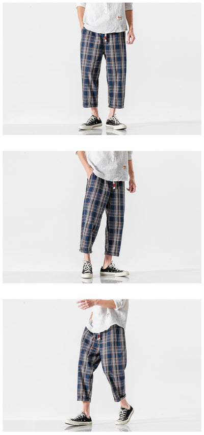Pantalones Casuales a Cuadros Estilo Asiático con Detalles Desgastados - Image 11