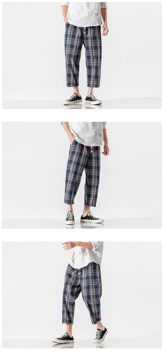 Pantalones Casuales a Cuadros Estilo Asiático con Detalles Desgastados - Image 11