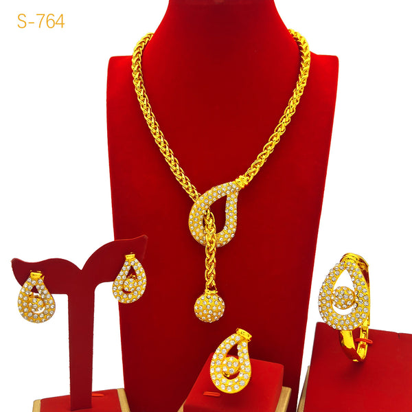 Juego de Joyería Dubai Novia 24k Chapado en Oro - Collar, Pulsera, Aros y Anillo