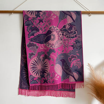 Bufanda Étnica Cálida de Diseño Floral y Aves para Mujer - Image 7