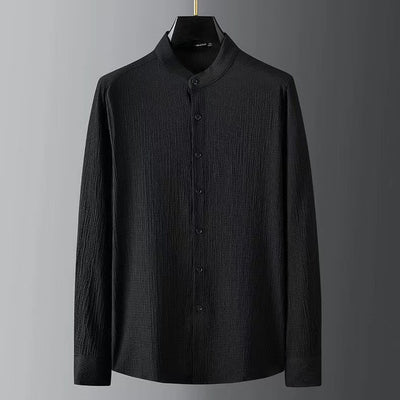 Camisa Casual Seersucker a Rayas para Hombre - Cuello Mao Ligera Perfecta para Verano - Image 11