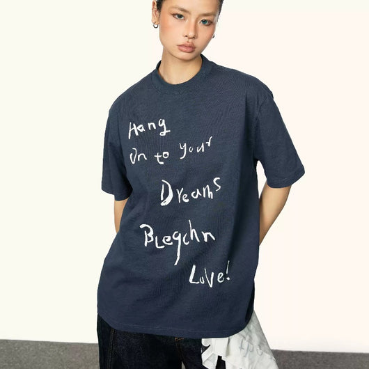 Camiseta Manga Corta Cuello Redondo con Letras Cursivas para Mujer Verano - Image 2