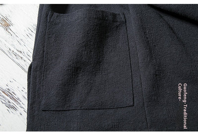 Bata Tradicional China Hombre Algodón Lino Suelta y Gruesa - Image 10