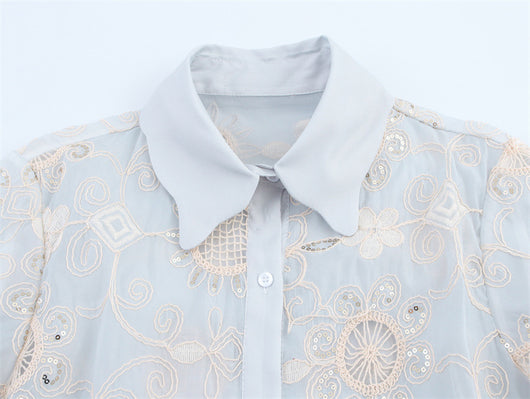 Camisa Larga Bordada con Lentejuelas y Estampado Étnico - Image 23