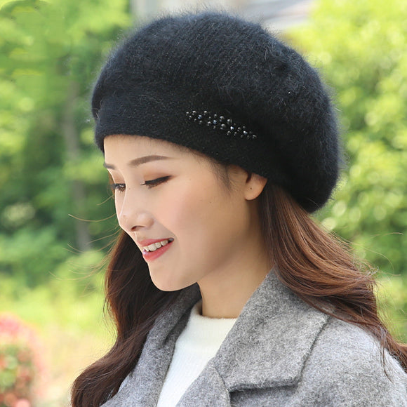 Boina Térmica de Punto con Pelaje de Conejo - Gorro Abrigador Casual para Invierno