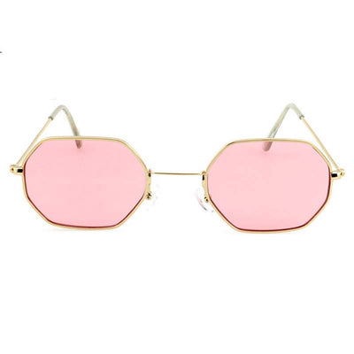 Silver polygonal sunglasses with clear lenses, featuring a thin metal frame and vintage style. - Image 21