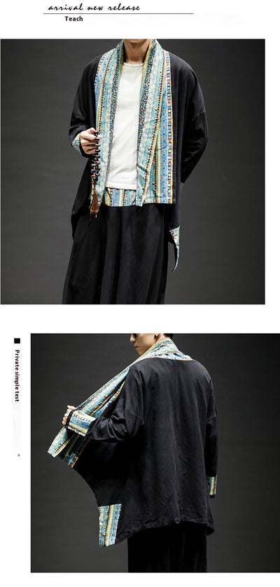 Abrigo Kimono Cardigan de Algodón y Lino - Estilo Japonés Moderno para Hombre - Image 7
