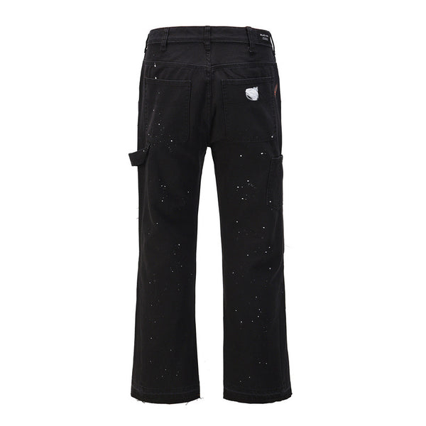 Pantalones Acampanados de Mezclilla Artesanal con Costura de Grabado y Tinta