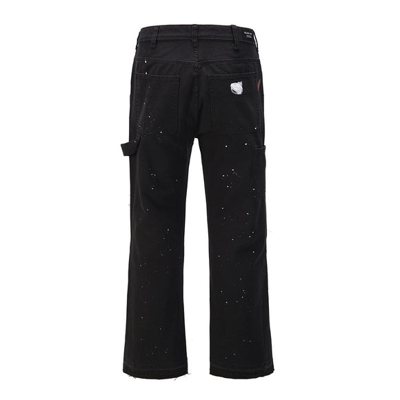 Calça Jeans Artesanal Boca de Sino com Costura Gravada e Tinta